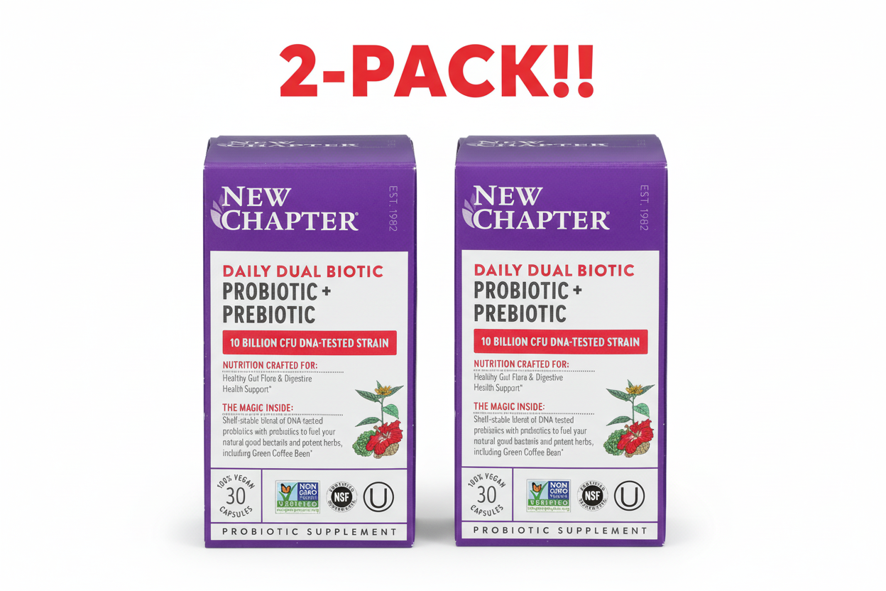 New Chapter Daily Dual Biotic Probiotic + Prebiotic Double Pack! – Fermented Support for Digestion & Microbiome Health, 60 Vegan Capsules (60-Day Supply)