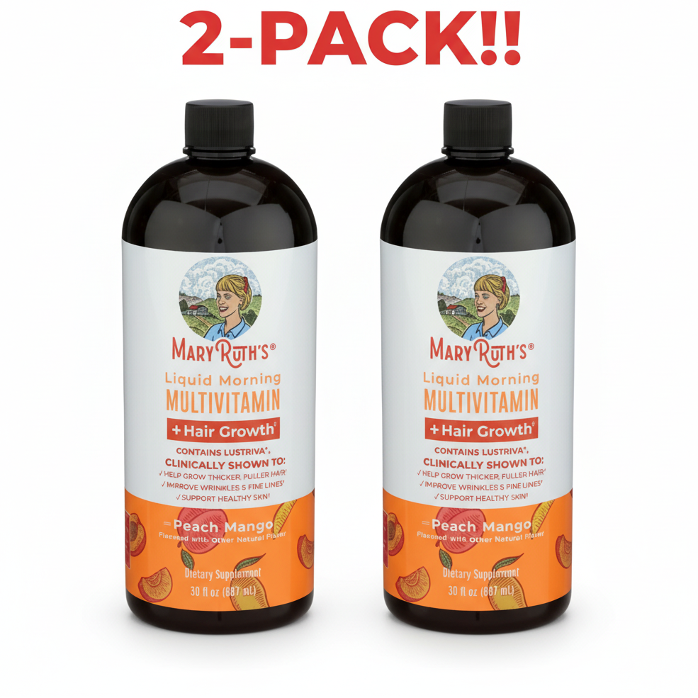 Mary Ruth's Liquid Multivitamin + Hair Growth  Peach Mango 30 Fluid oz 2Pack! 60 oz Total