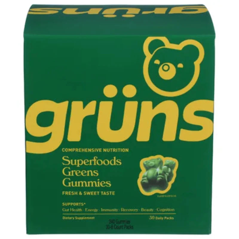 Grüns Superfoods Greens Gummies - 28 Pack 224 Gummies - Daily Whole-Food Fruit and Vegetable Supplement with Prebiotics, Probiotics, and Adaptogens - Vegan, Gluten-Free, Non-GMO