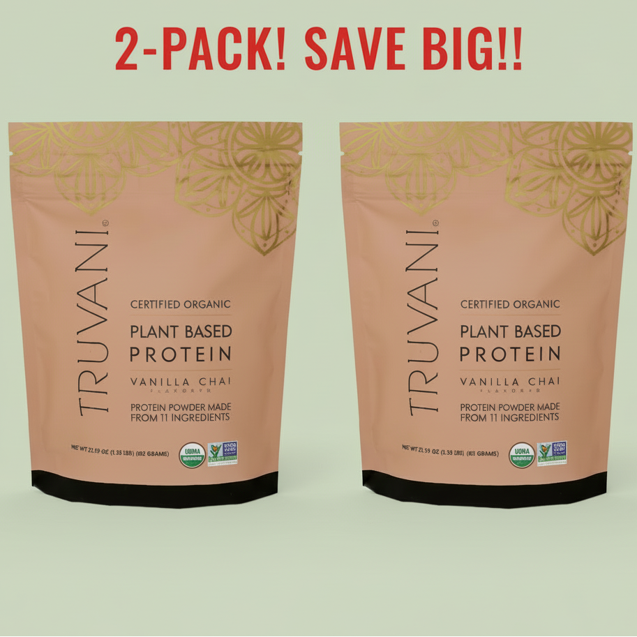 Truvani Organic Vanilla Chai Plant-Based Protein Powder 21.59oz each (2-Pack) | 20g Protein | Two 21.59 oz Bags | 40 Total Servingsi Protein Powder Vanilla Chai 1.35LBS 21.59oz 2 Pack!
