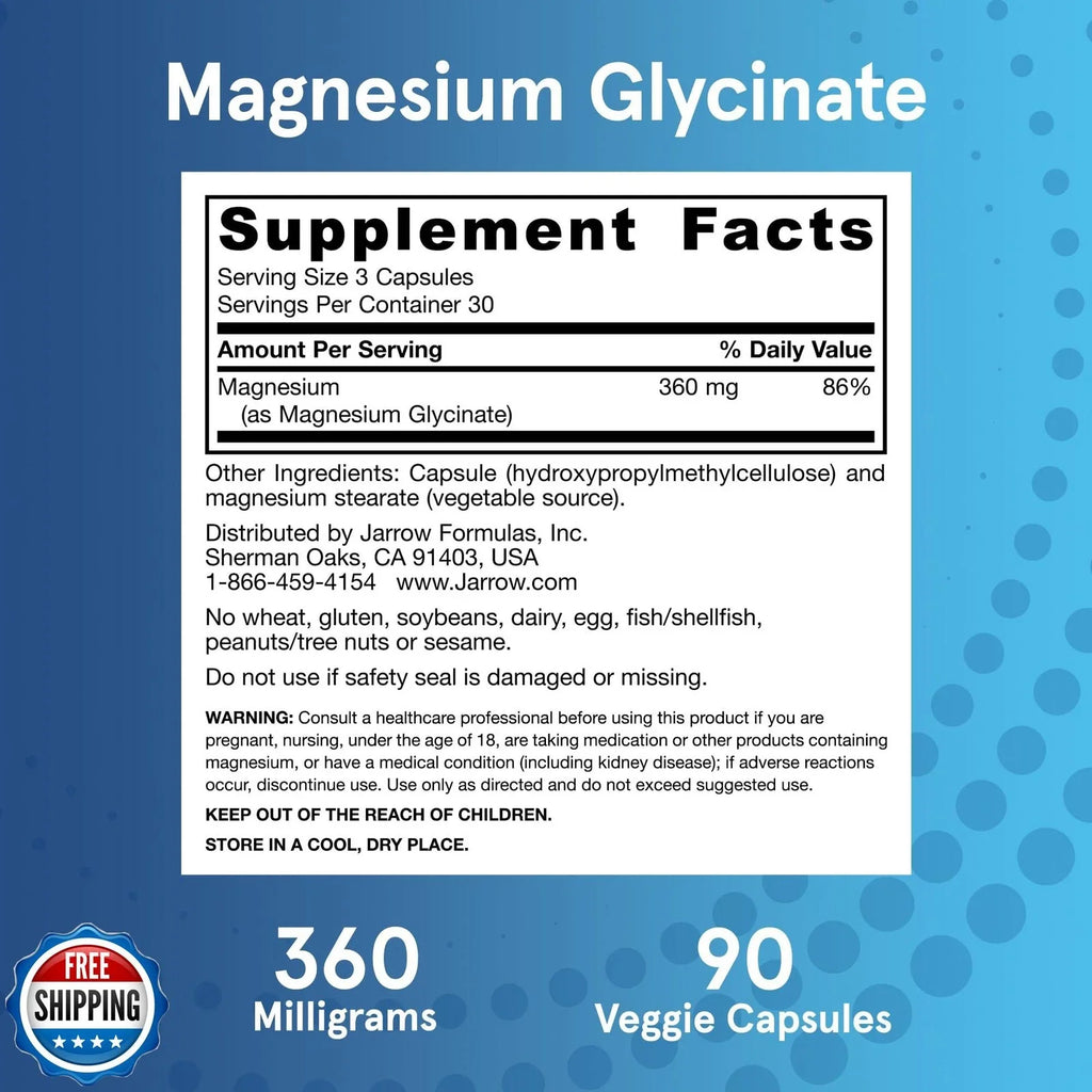 Jarrow Formulas Magnesium Glycinate 90 Veggie Capsules 2Pack! 180 Capsules Total