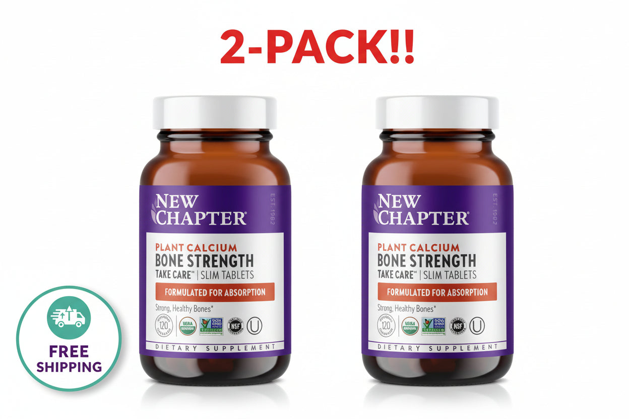 New Chapter Bone Strength Take Care 2-Pack - Plant-Based Calcium Supplement with Magnesium, Vitamin D3 and K2 - Two 60-Count Bottles (120 Slim Tablets Total)