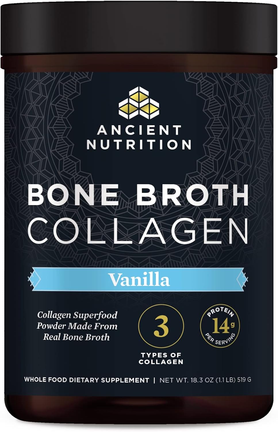Ancient Nutrition Bone Broth Collagen Powder Vanilla 18.3oz– Hydrolyzed Multi Collagen Peptides for Skin, Nails & Joints (18.3 oz, 30 Servings, Vanilla)