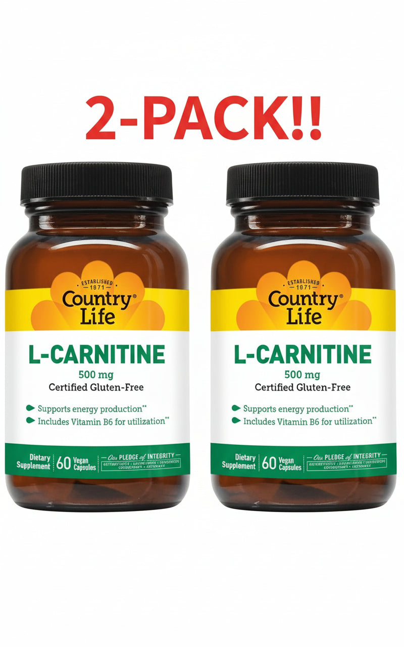 Country Life L-Carnitine 500 mg  60 Vegan Capsules 2Pack! 120 Capsules Total