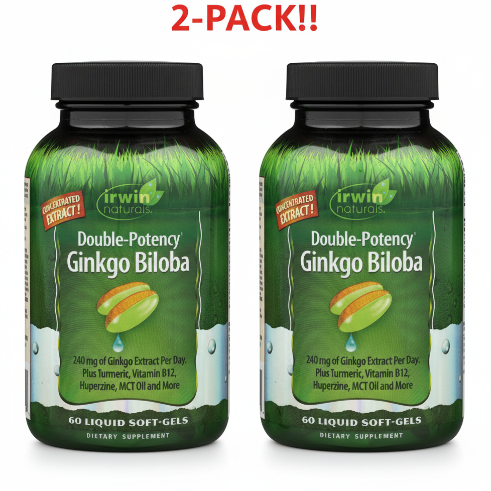 Irwin Naturals Double-Potency Ginkgo Biloba 60 Liquid Softgels 2Pack! 120 Liquid Soft-Gels