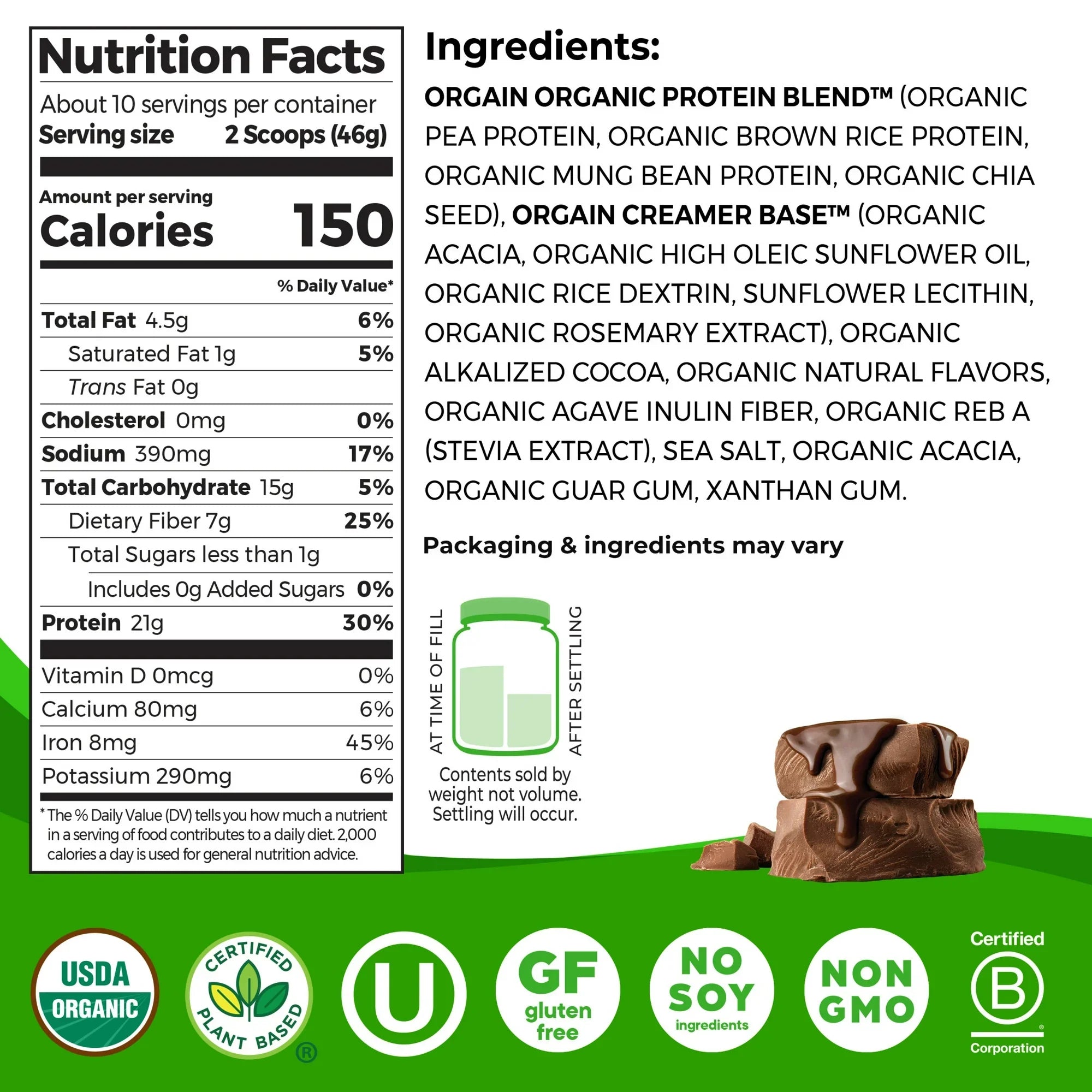 Orgain Organic Vegan Protein Powder (16.3 Oz Each) 2 Pack! - Creamy Chocolate Fudge | 21g Plant-Based Protein