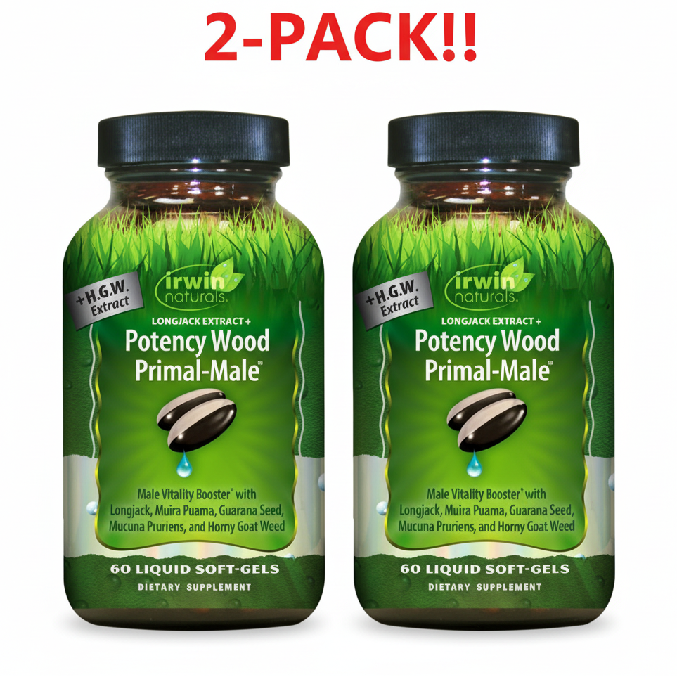 Irwin Naturals Potency Wood Primal-Male 60  Liquid Soft-gels 2Pack! 120 Soft-gels Total