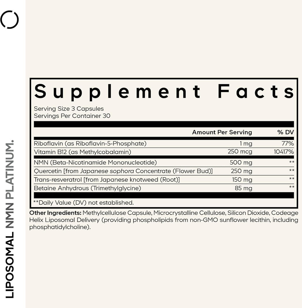 Codeage Liposomal NMN Platinum Suplement Unflavored  90 Capsules