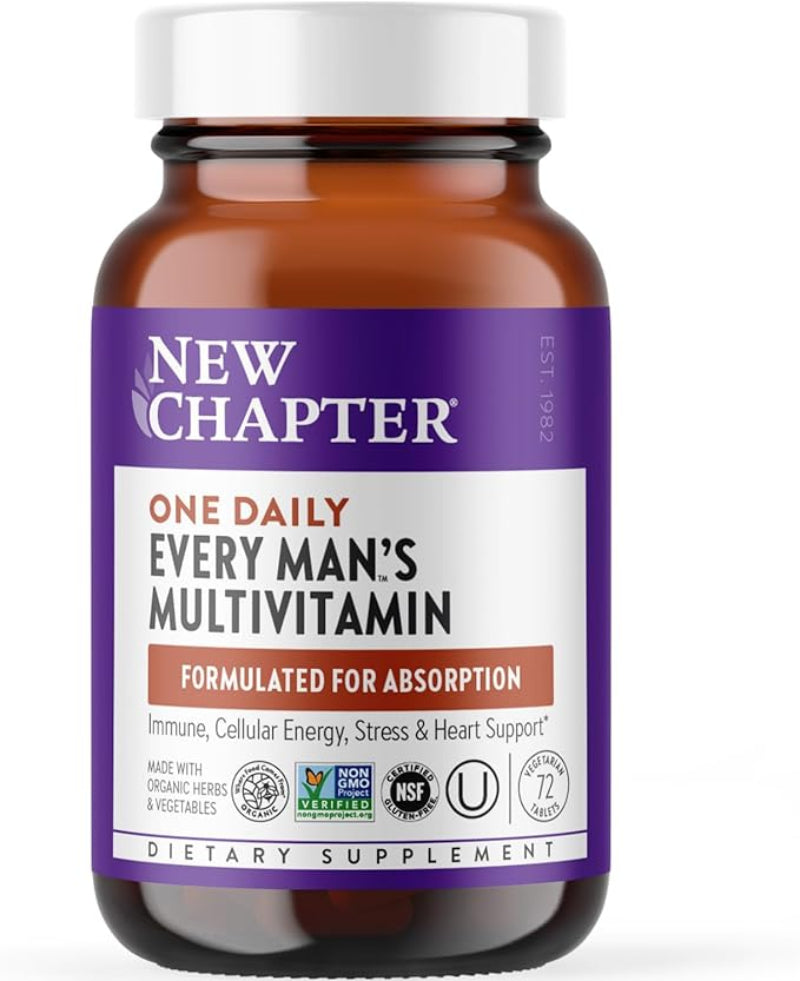 New Chapter Men’s Multivitamin Advanced Formula - 72 ct - Whole-Food Fermented Nutrients for Stress, Brain, Immune, Heart & Energy Support - Vegetarian Tablets