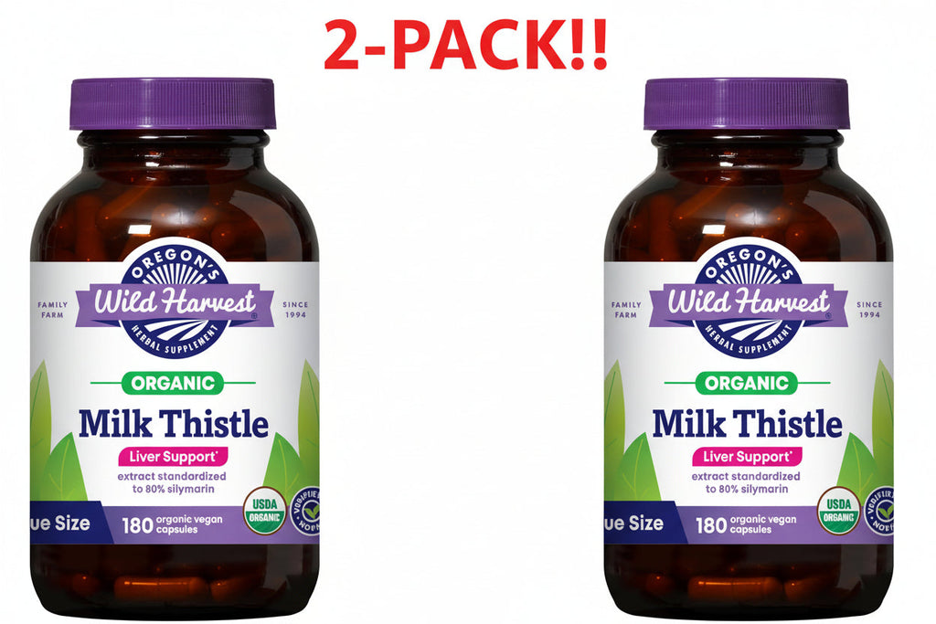 Oregon's Wild Harvest Milk Thistle Organic Double Pack! - 360 Vegan Capsules Total (Two 180ct Bottles) - Non-GMO Herbal Supplement for Liver Support & Detoxification
