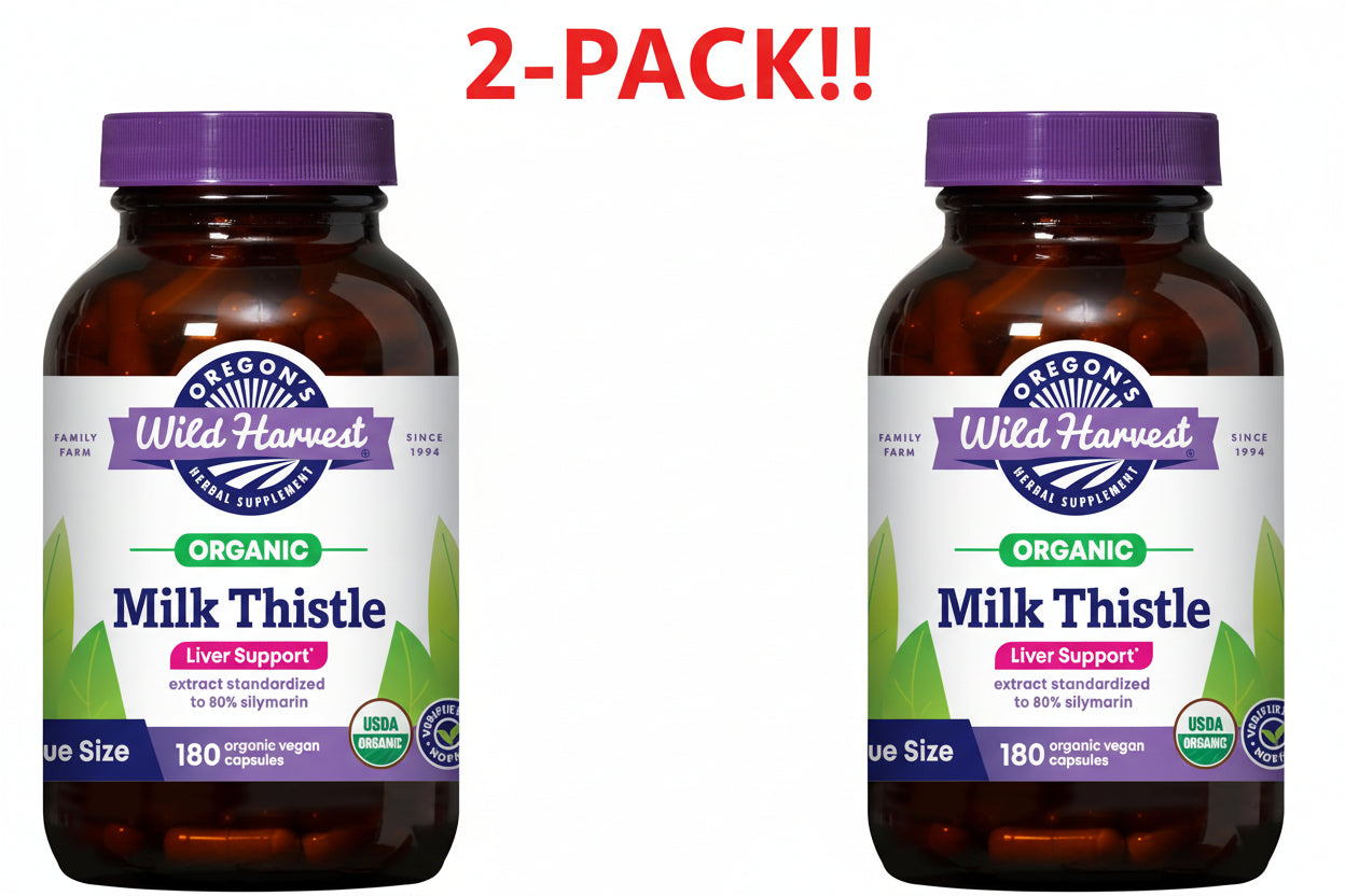 Oregon's Wild Harvest Milk Thistle Organic Double Pack! - 360 Vegan Capsules Total (Two 180ct Bottles) - Non-GMO Herbal Supplement for Liver Support & Detoxification