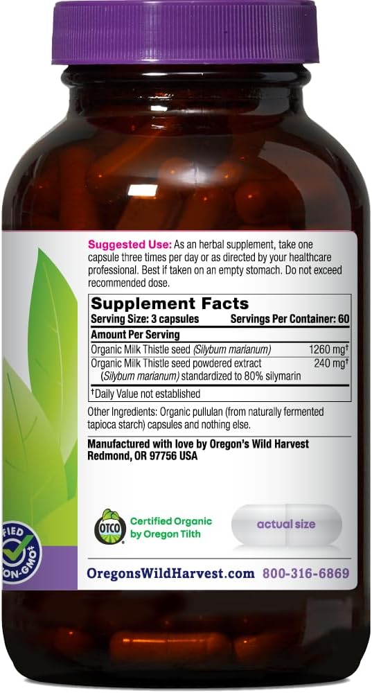 Oregon's Wild Harvest Milk Thistle Organic Double Pack! - 360 Vegan Capsules Total (Two 180ct Bottles) - Non-GMO Herbal Supplement for Liver Support & Detoxification