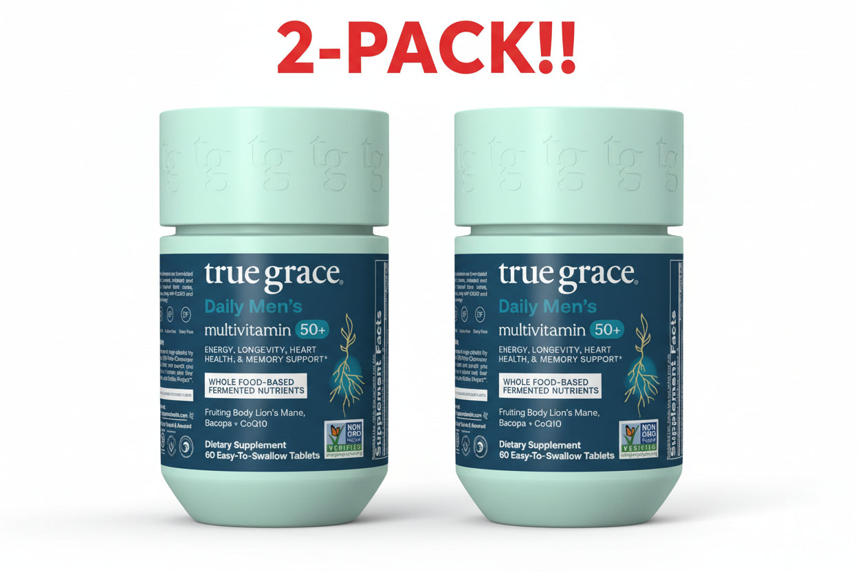 True Grace Daily Men’s Multivitamin 50+ Double Pack! - 120 Easy-to-Swallow Tablets (60-Day Supply) - Whole Food Nutrients for Immune, Energy, Longevity & Memory Support