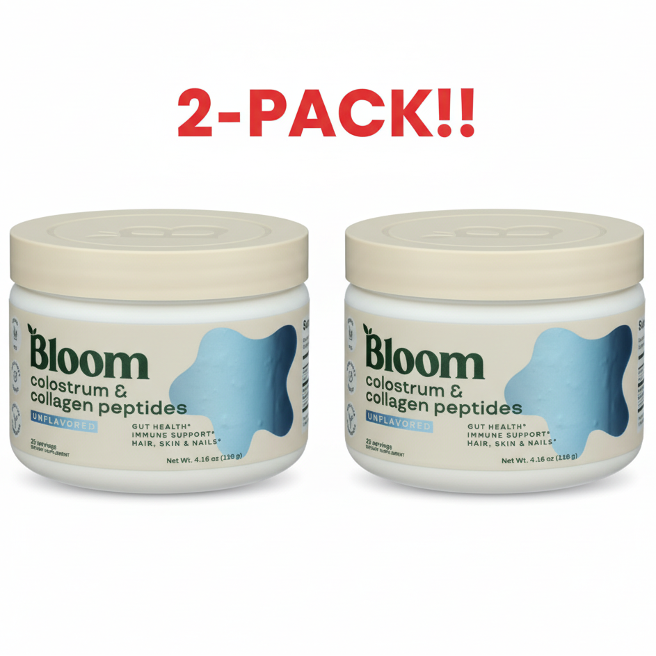 Bloom Colostrum & Collagen Peptides Powder Unflavored 4.16oz Each (2-Pack) 50 Total Servings