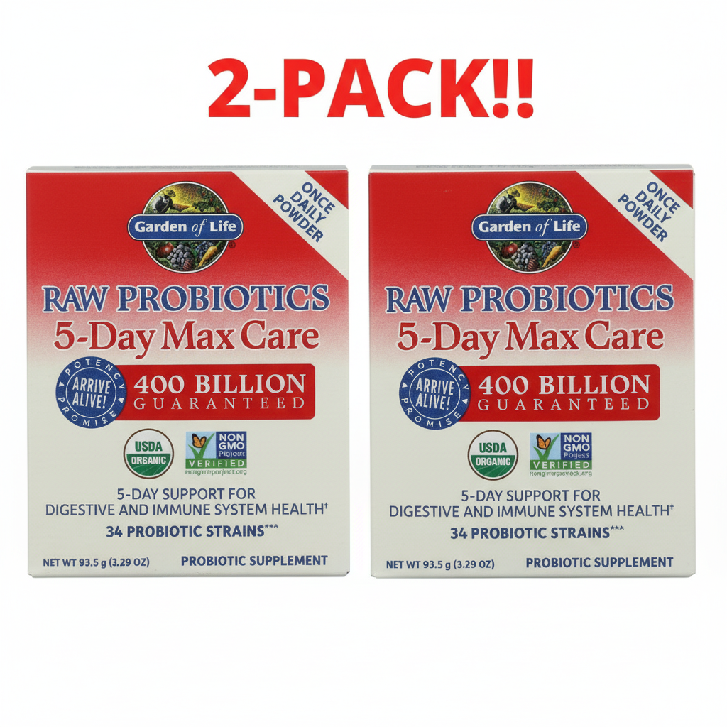 Garden of Life Raw Probiotics 5-Day Max Care 3.29 oz 2Pack! 6.58 oz Total