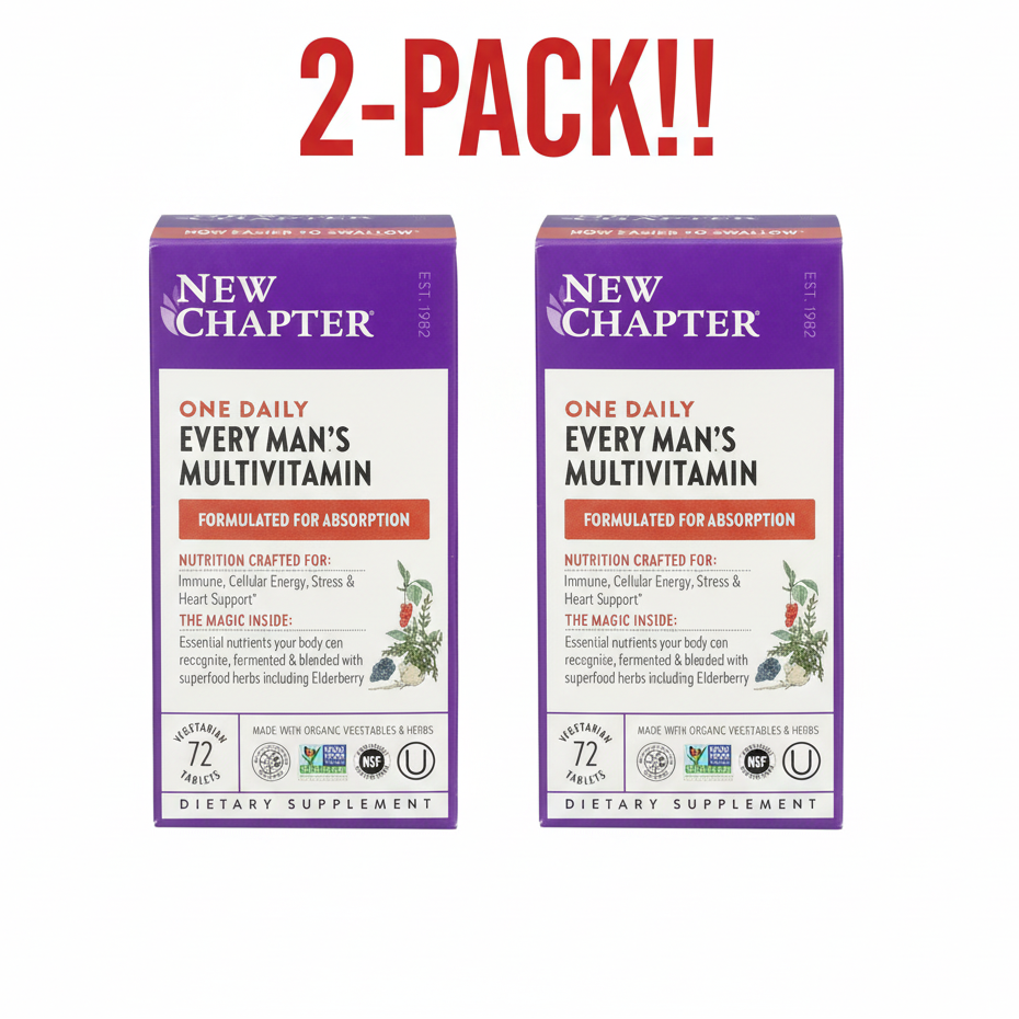 New Chapter Every Man’s One Daily Multivitamin Double Pack - 144 Tablets Total (2 x 72ct) - Fermented Whole-Food Nutrients for Immune, Heart & Energy Support