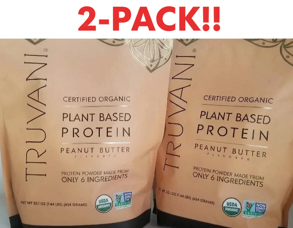 TRUVANI Organic Plant-Based Protein Powder (Peanut Butter) -2 Pack! 40 Total Servings | 20g Protein