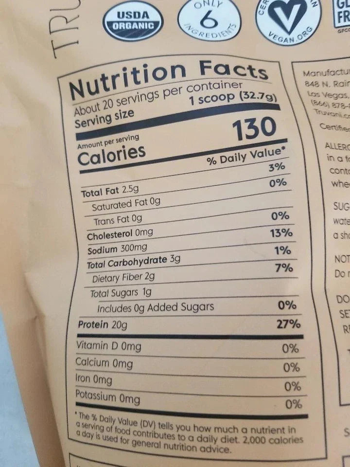 TRUVANI Organic Plant-Based Protein Powder (Peanut Butter) -2 Pack! 40 Total Servings | 20g Protein
