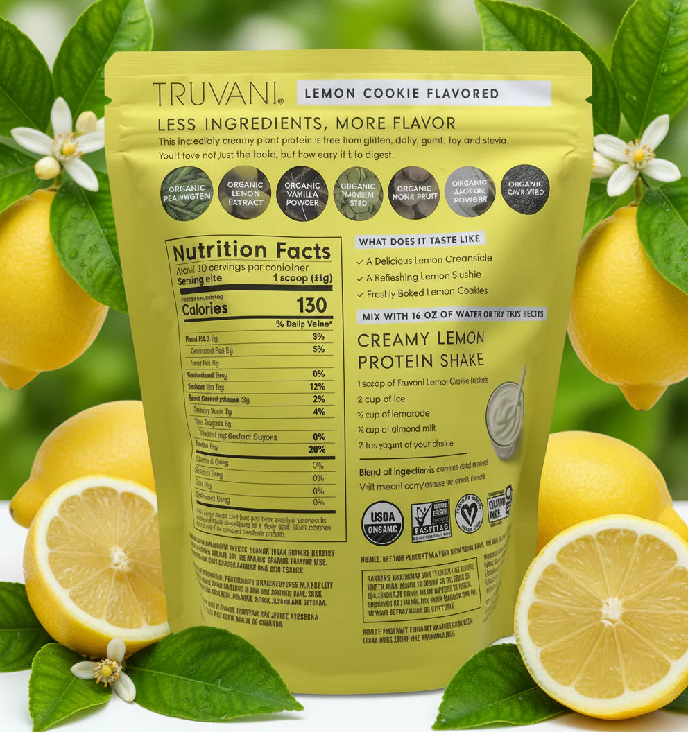 Truvani Organic Lemon Cookie Vegan Pea Protein Powder Double Pack! – 20g Plant Based Protein – 40 Total Servings (20ct x 2) – Plus Available DISCOUNTS!!