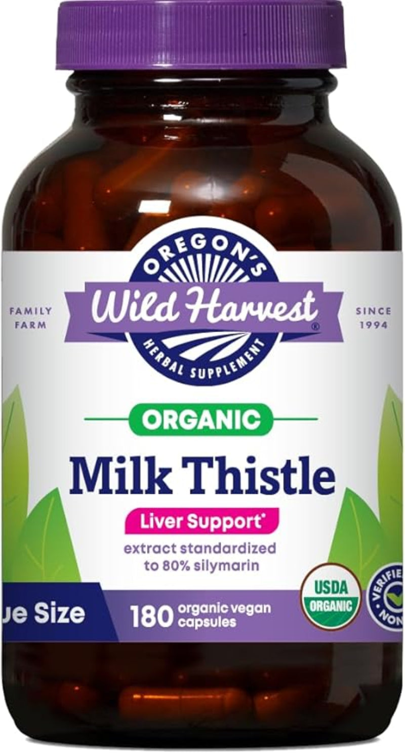 Oregon's Wild Harvest Milk Thistle Organic - 180 Vegan Capsules - Non-GMO Herbal Supplement for Liver Support & Detoxification