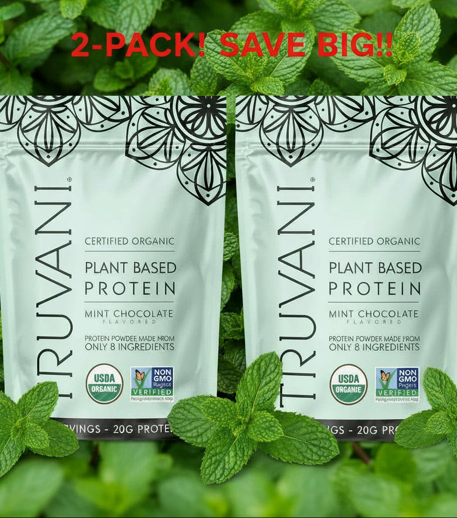 Truvani Organic Vegan Pea Protein Powder (2-Pack Bundle) - Mint Chocolate | 40g Total Protein, Keto, Dairy & Gluten-Free