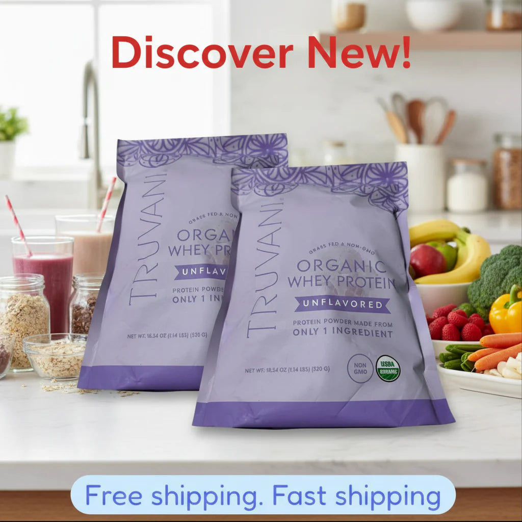 Truvani Organic Unflavored Whey Protein Powder (2-Pack Bundle) | 40g Total Protein, Grass-Fed, Non-GMO (2 x 18.34 oz)