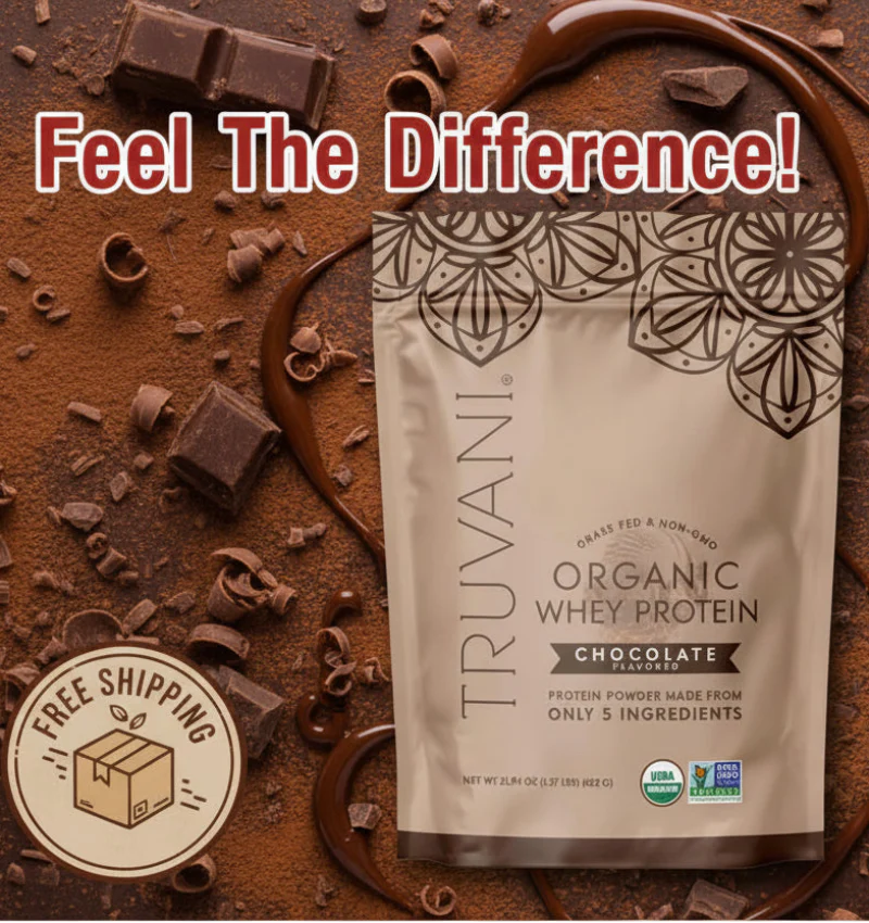 Truvani Organic Whey Protein Powder, Chocolate – 20g Grass Fed Whey Protein, 20 Servings, USDA Organic, Gluten-Free, Non-GMO, Stevia-Free