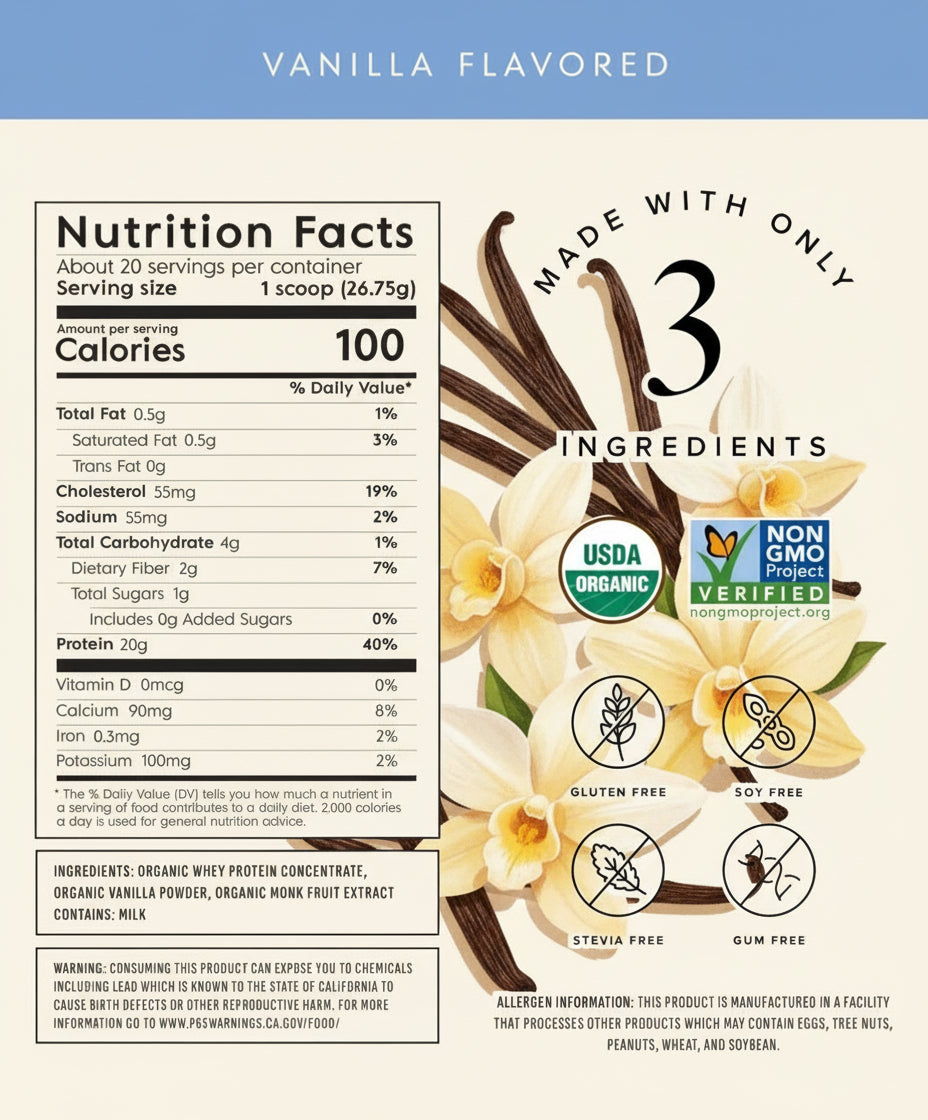 Truvani Organic Vanilla Whey Protein Powder 2-Pack - (40 Servings Total) 20g Grass-Fed Protein, USDA Organic, Stevia-Free