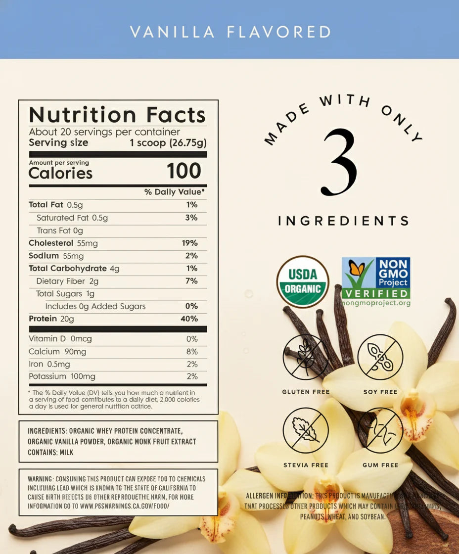 Truvani Organic Whey Protein Powder, Vanilla - 20g Grass Fed Whey Protein, 20 Servings, USDA Organic, Gluten-Free, No Added Sugars
