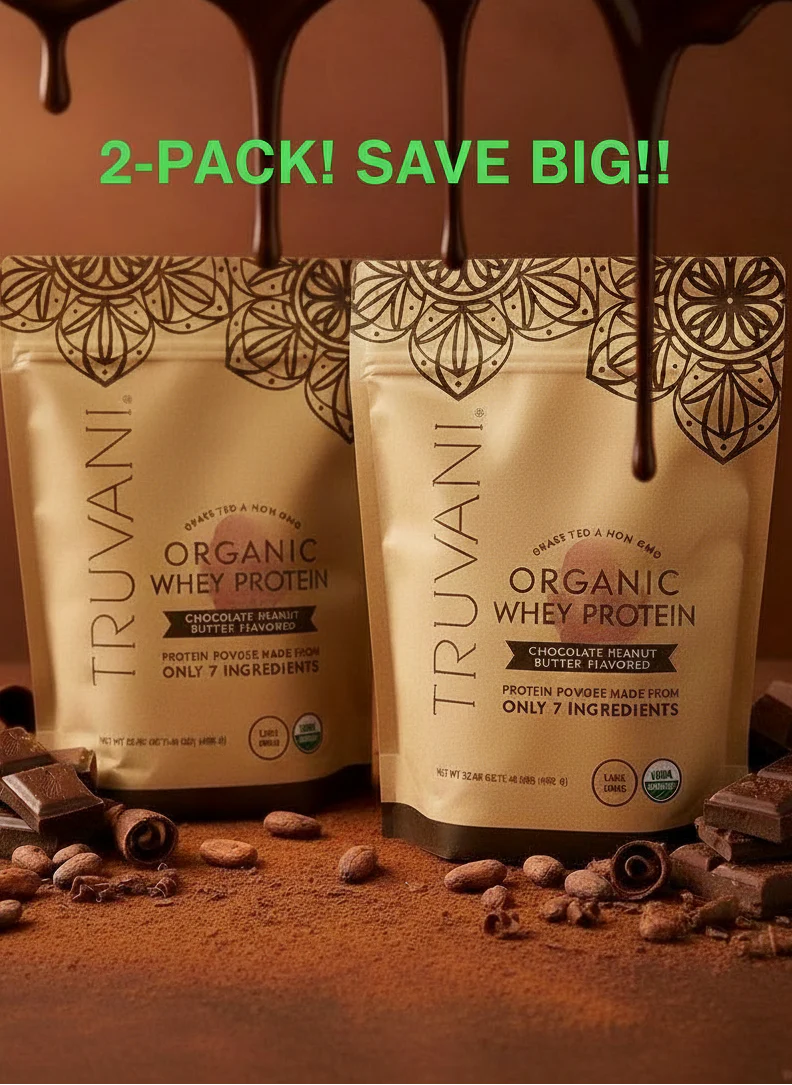 TRUVANI Organic Whey Protein Powder - Chocolate Peanut Butter (2 x 1.43 lbs Bags)