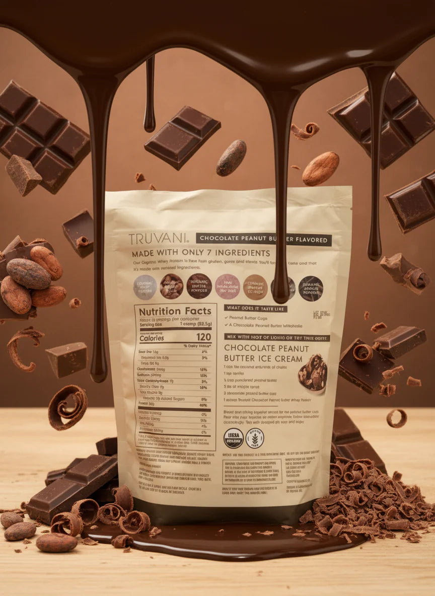 TRUVANI Organic Whey Protein Powder - Chocolate Peanut Butter (2 x 1.43 lbs Bags)