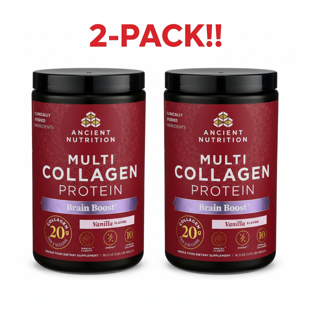 Ancient Nutrition Multi Collagen Protein Brain Boost Powder Vanilla 16oz 2 Pack!