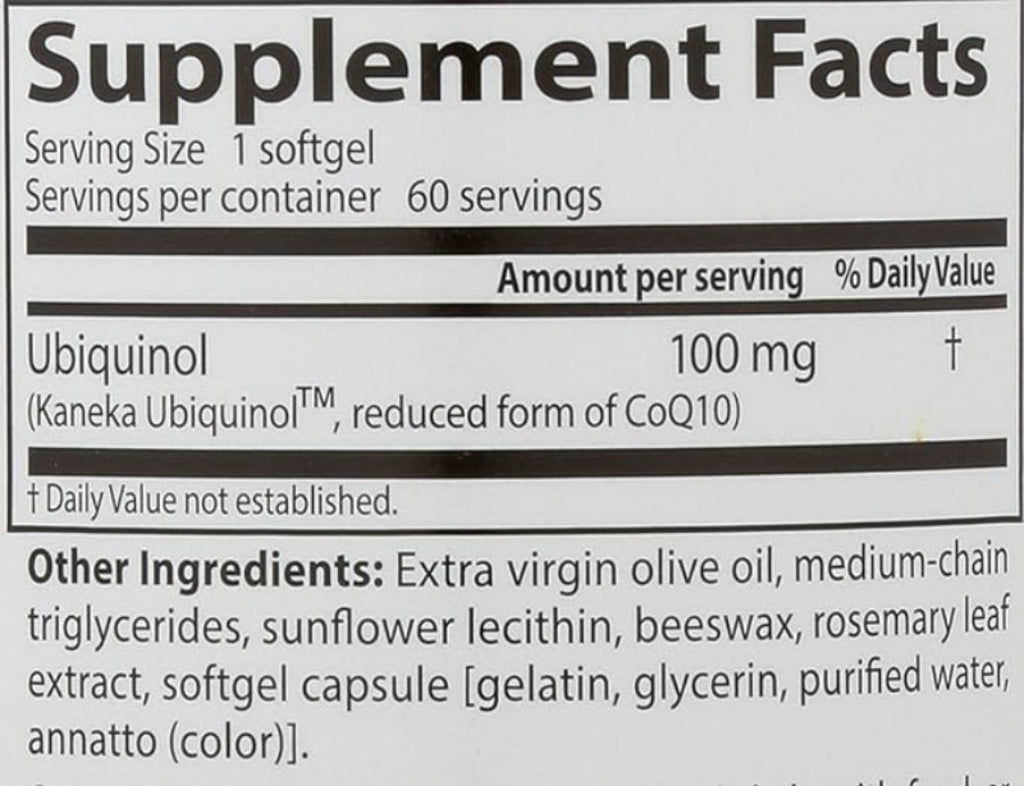 Doctor's Best Ubiquinol with Kaneka QH - 100mg, 60 Softgels - Reduced-Form Coenzyme Q10 for Heart Health and Cellular Energy - Non-GMO, Gluten-Free, Soy-Free