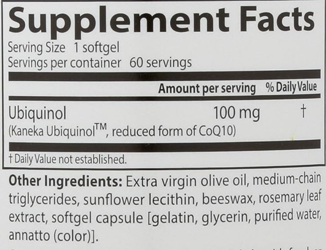 Doctor's Best Ubiquinol with Kaneka QH - 100mg, 60 Softgels - Reduced-Form Coenzyme Q10 for Heart Health and Cellular Energy - Non-GMO, Gluten-Free, Soy-Free