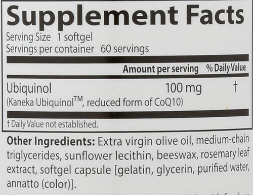 Doctor's Best Ubiquinol with Kaneka QH - 100mg, 60 Softgels - Reduced-Form Coenzyme Q10 for Heart Health and Cellular Energy - Non-GMO, Gluten-Free, Soy-Free