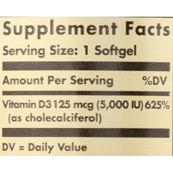 Solgar Vitamin D3 5000 IU - High Potency Immune & Bone Health Support (2 Pack: 200 Softgels)