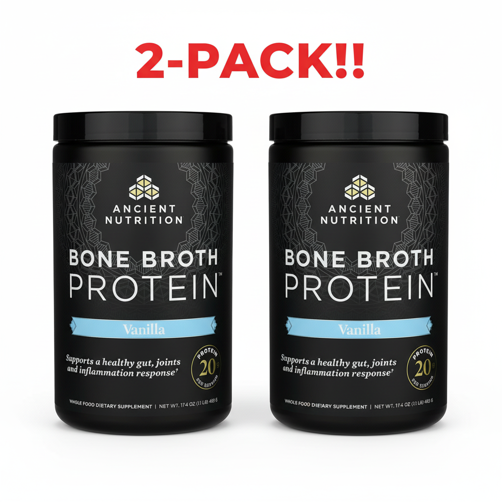 Ancient Nutrition Bone Broth Protein Powder - Vanilla Double Pack (2 x 17.4 oz Tubs)