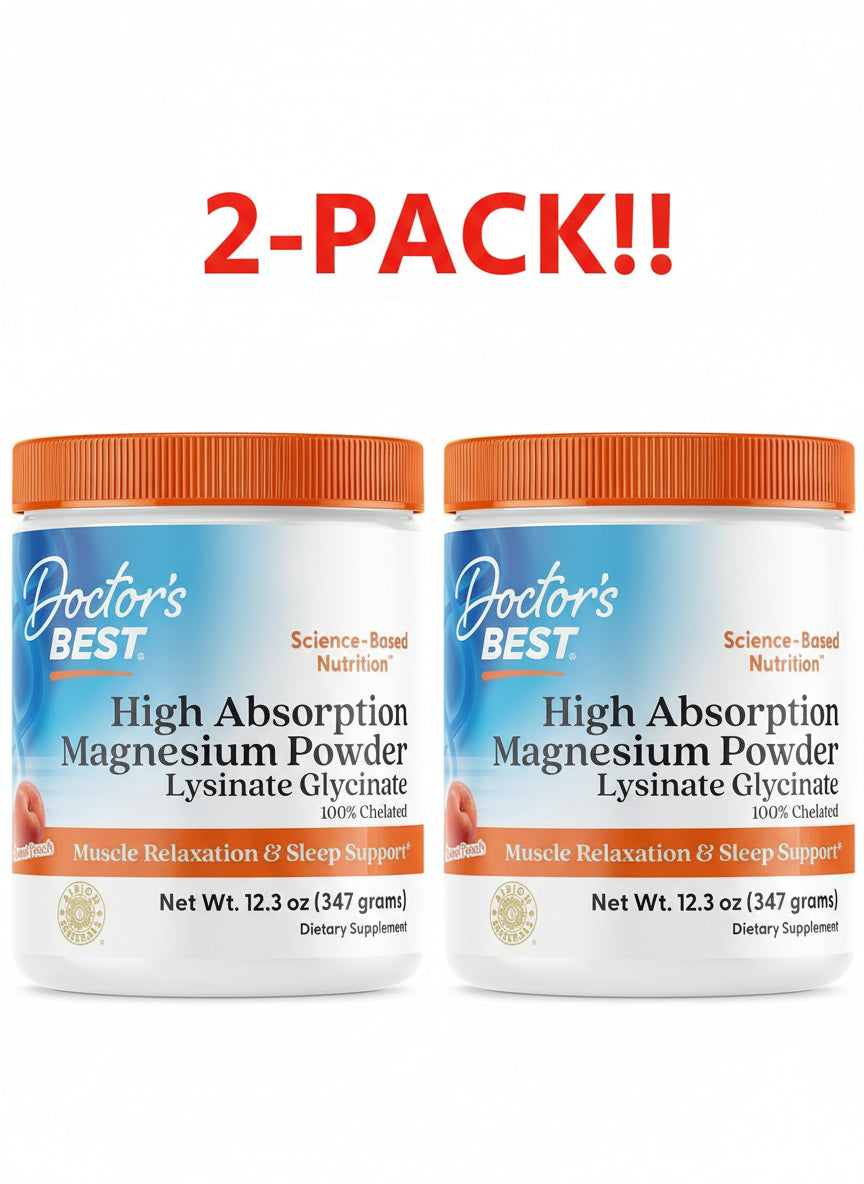 Doctor's Best High Absorption Magnesium Powder Peach  12.3oz (347g)  2 Pack! 24.6oz Total