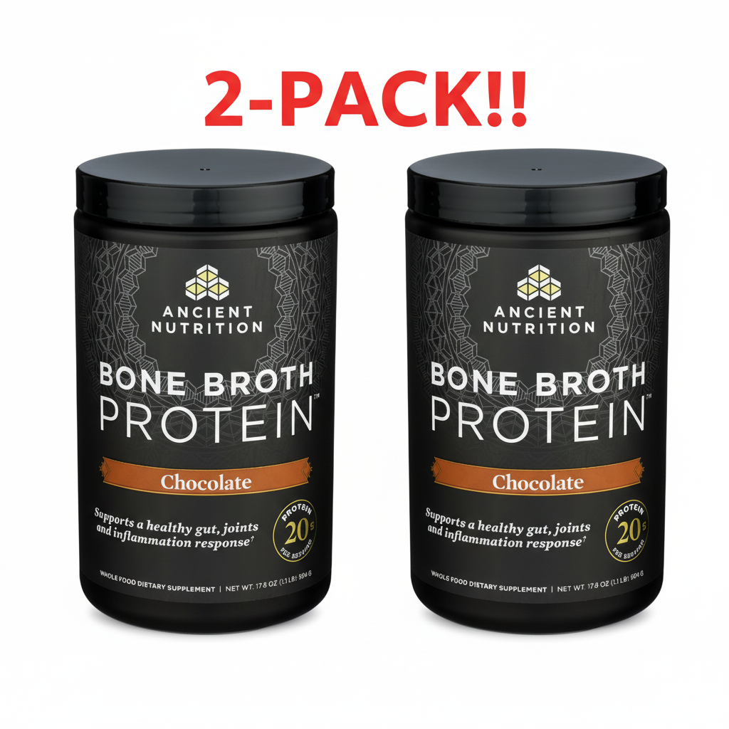 Ancient Nutrition Bone Broth Protein Powder - Chocolate Flavor Double Pack (2 x 17.8 oz)