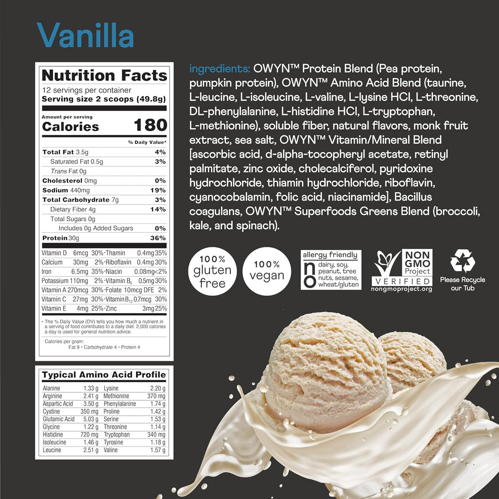 OWYN Pro Elite Vegan Protein Vanilla 2-Pack - 2.64lb Total, 35g Plant Protein, Zero Sugar, Gluten-Free