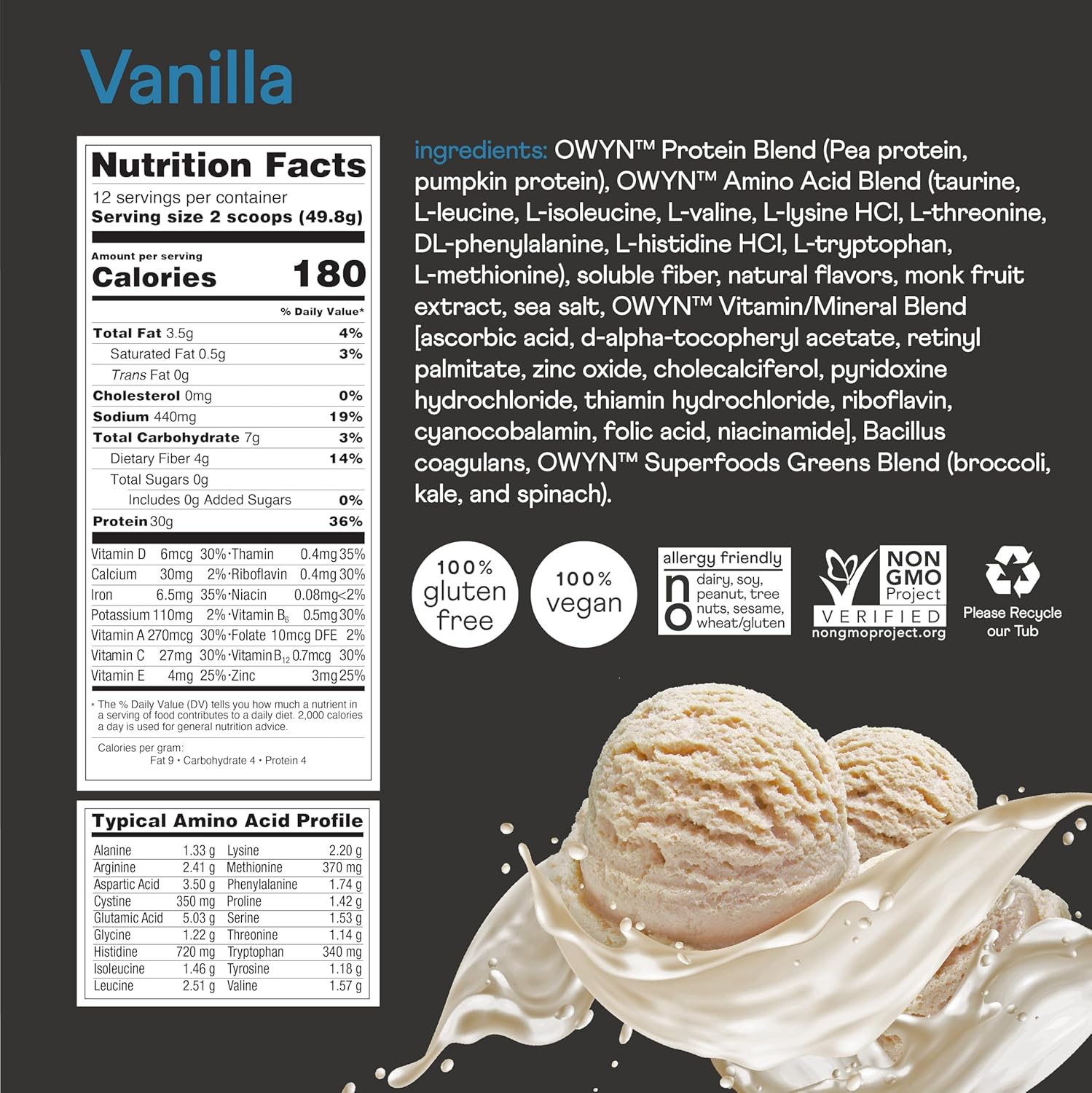 OWYN Pro Elite Vegan Protein Vanilla 2-Pack - 2.64lb Total, 35g Plant Protein, Zero Sugar, Gluten-Free