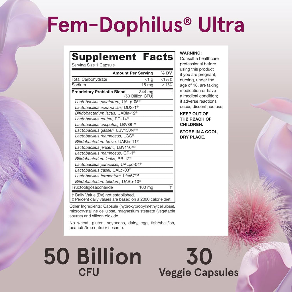 Jarrow Formulas Ultra Fem Dophilus Probiotic Double Pack (2 x 30 Count) - 50 Billion CFU