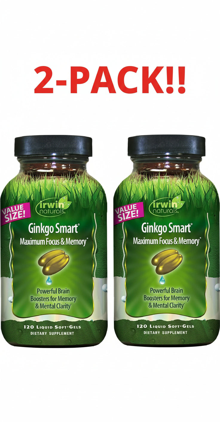 Irwin Naturals Ginko Smart 120 Liquid Soft-Gels 2Pack! 240 Liquid Soft-gels Total