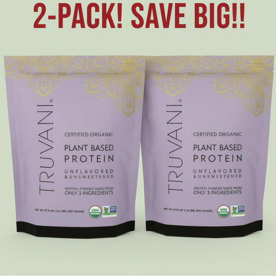 Truvani Organic Unflavored Plant-Based Protein Powder (2-Pack) | Unsweetened, Vegan & Non-GMO | Two 19.75 oz Bags
