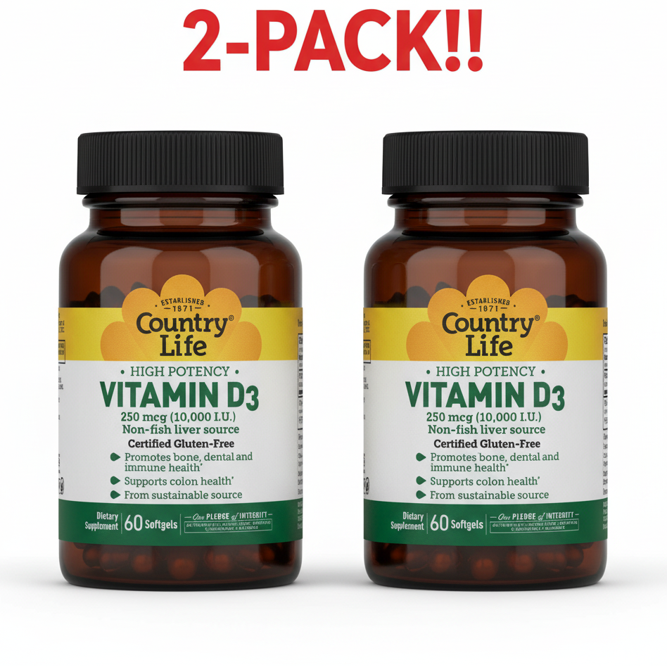 Country Life Vitamin D3 60ct 2Pack!  120 Softgels Total