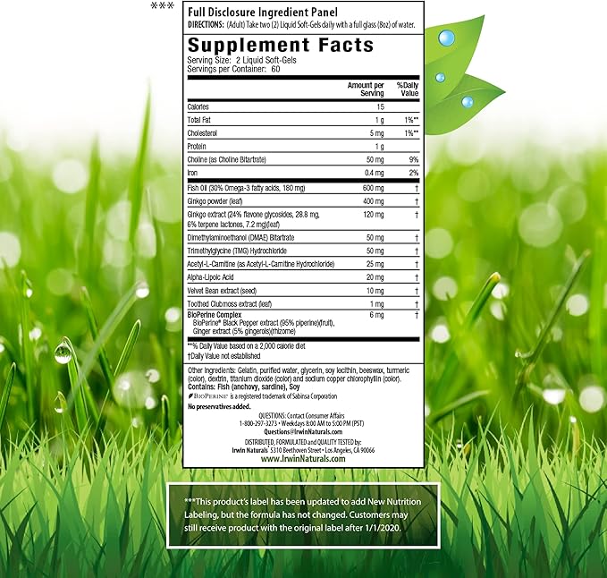 Irwin Naturals Ginko Smart 120 Liquid Soft-Gels 2Pack! 240 Liquid Soft-gels Total