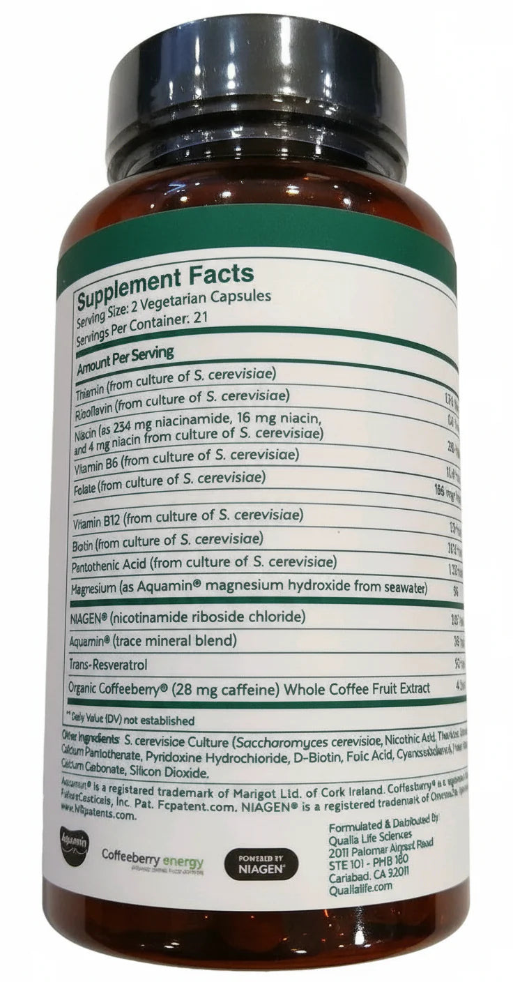 Qualia NAD+ Optimized Aging & Cellular Energy Supplement | Clinically Proven to Boost NAD+ Levels | 42 Capsules (21 Servings)